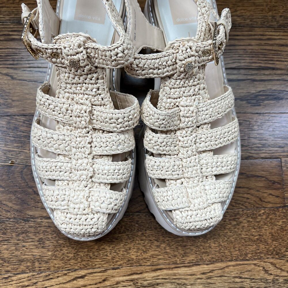 Dolce Vita Lasly Raffia Fisherman Sandals in Natural Knit Women's Size 9 - Picture 9 of 13
